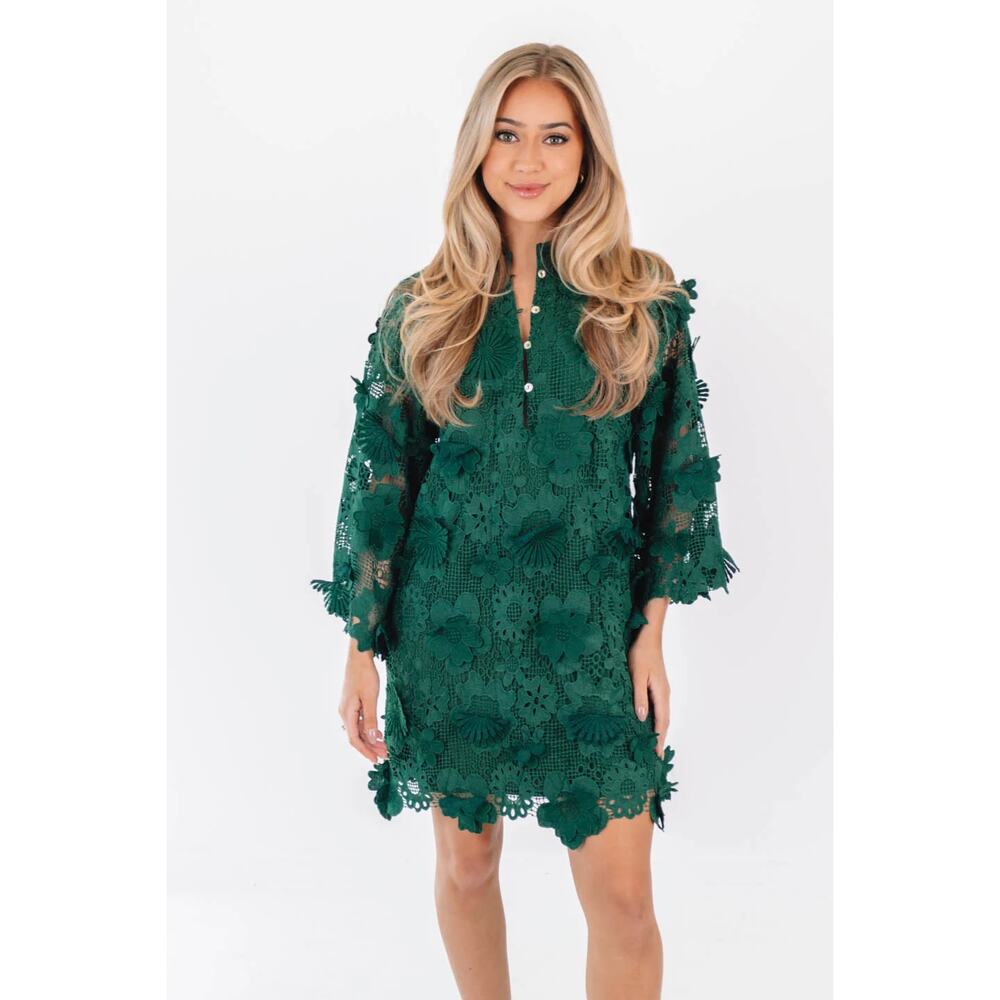 J.Marie Long Sleeve Laced The Seraphina Dress Green Womens Size Medium